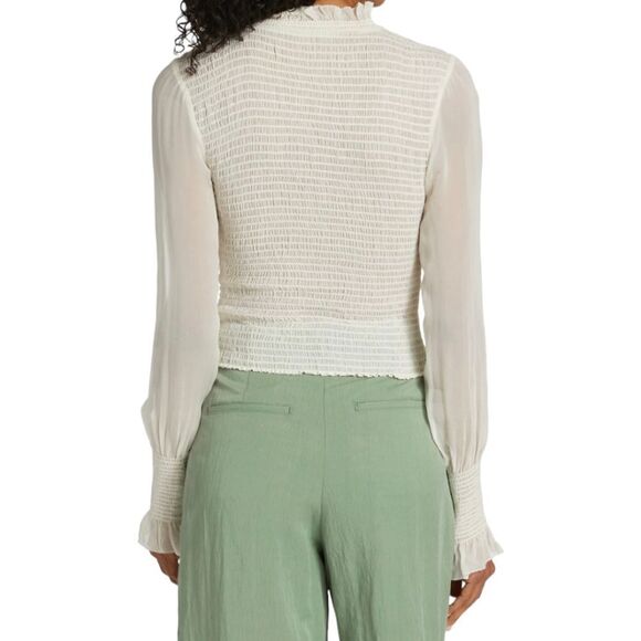 Rag & Bone NWT Kayden Sheer Smocked Blouse women's sz M in Light Dove - Picture 4 of 13
